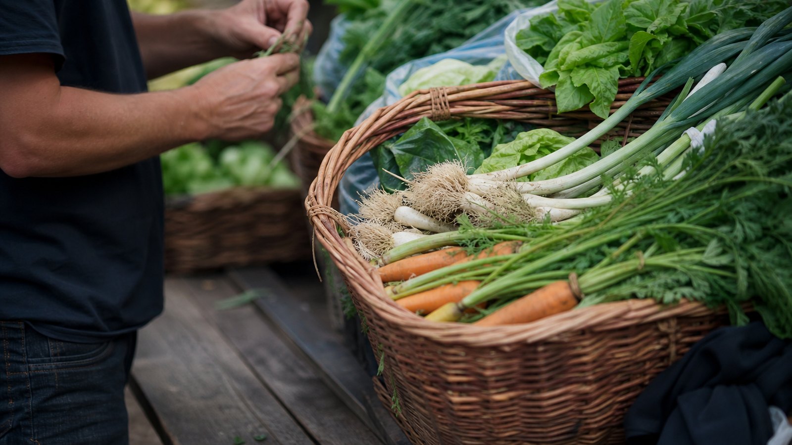Panier de légumes de saison composé par un maraîcher