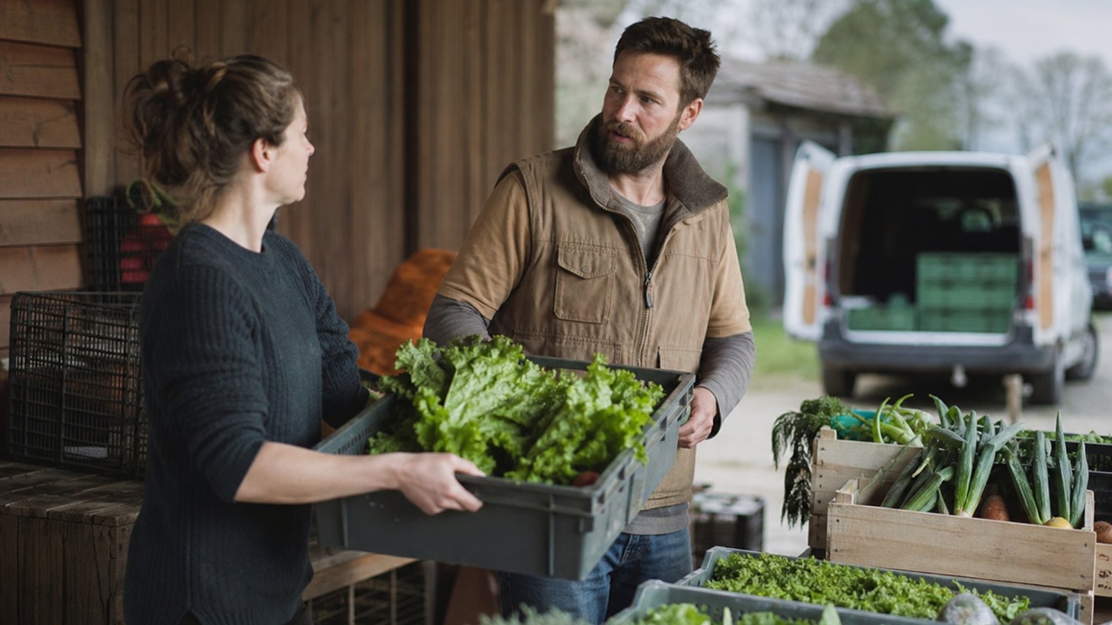 Vente directe de légumes sur une ferme maraîchère